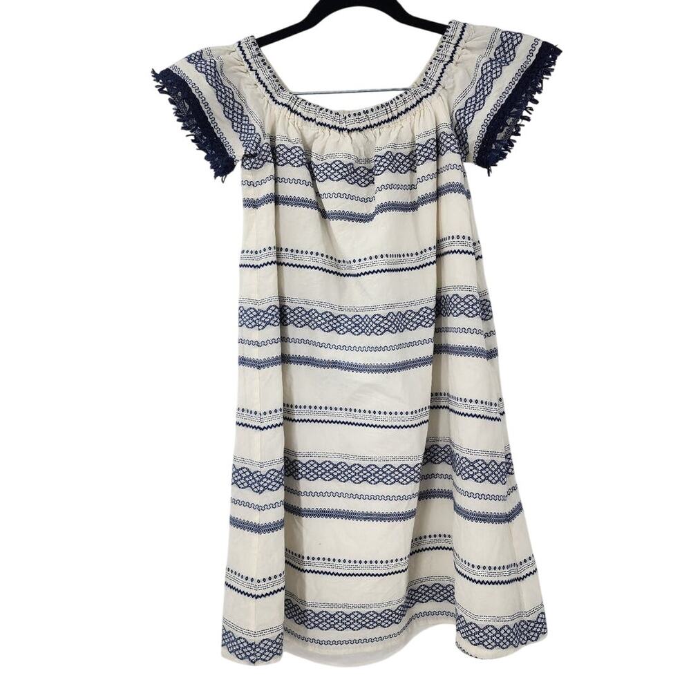 BUCKLEY K Blue and White Embroidered Dress Womens Size Extra Small XS Boho Beach